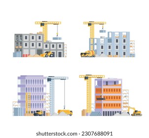 Vector element construction site buildings for city illustration