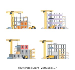 Vector element construction site buildings for city illustration