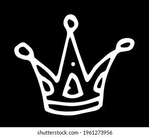 Vector element crown with three prongs triangular and round dots at the end side view hand drawn in the doodle style with a white line on a white background