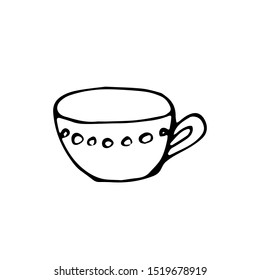 Vector element a cup. Isolated on white background,  element with black outline. For design, postcards, factories, manufactures, wrapping paper, gifts, coloring books, books, stickers.