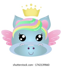 vector element, cute magical unicorn with a horn for a girl