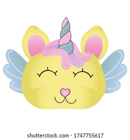 vector element, cute magical unicorn for girl, cartoon, kawaii, pink dream with a horn