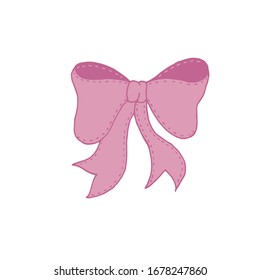 vector element, cute pink bow with decorative stitch for a child