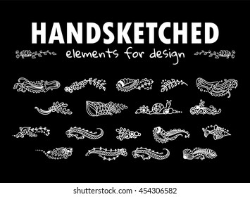Vector element for design. Beautiful hand sketched doodle elements. fish, coral, seaweed, jellyfish, snail, shell, stones, leaves. Sea and ocean theme, chalkboard style. Set 2/5