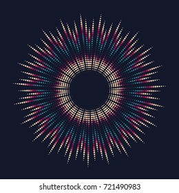 Vector element for design. Circle with colored dynamic radial rays