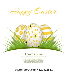 Vector element for design. Easter eggs in green grass, colorful, isolated on white background.