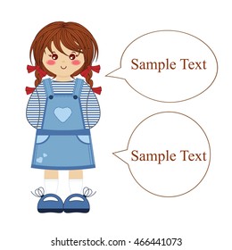Vector element for design. Flat illustration of kawaii girl with cloud for Your text. Template for school, kindergarten, manuals, tables, textbook, presentation