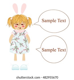 Vector element for design. Flat illustration of kawaii girl with cloud for Your text. Template for school, kindergarten, manuals, tables, textbook, presentation