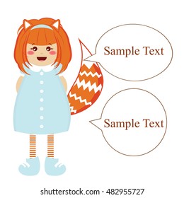 Vector element for design. Flat illustration of kawaii girl with cloud for Your text. Template for school, kindergarten, manuals, tables, textbook, presentation