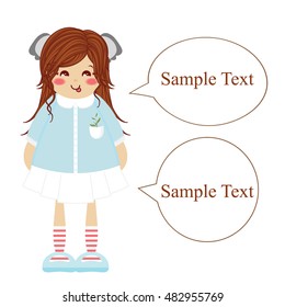 Vector element for design. Flat illustration of kawaii girl with cloud for Your text. Template for school, kindergarten, manuals, tables, textbook, presentation