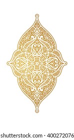 Vector element for design template. Luxury ornament in Eastern style. Golden floral illustration. Ornate decor for invitations, greeting cards, certificate, labels, badges, tags.