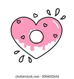 Vektorelement-Donut zum Valentinstag. Handgezeichnete Liebesymbole im linearen Stil. Einzeln auf Weiß