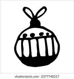 Vector element doodle illustration Christmas tree ball. Decoration for the Christmas tree. The decor of the room. Sticker. Icon. A pattern element.