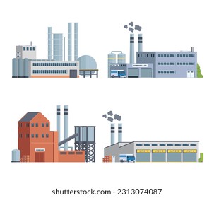 Vector element factory buildings collection. Flat design concept for city illustration