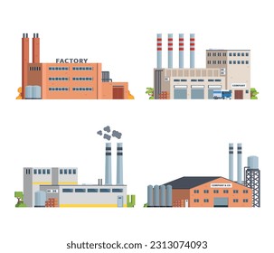 Vector element factory buildings collection. Flat design concept for city illustration