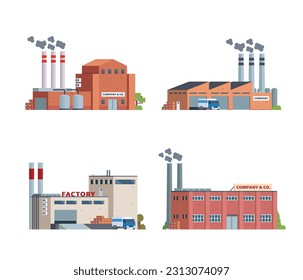 Vector element factory buildings collection. Flat design concept for city illustration