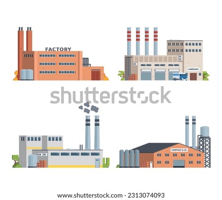 Vector element factory buildings collection. Flat design concept for city illustration