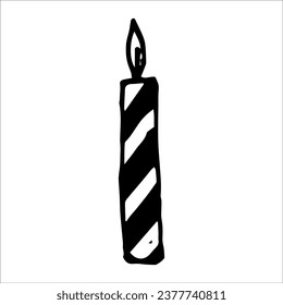 Vector element funny doodle wax candle with flame. New Year's attribute. Christmas decor.Cozy house. Interior items.