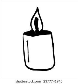 Vector element funny doodle wax candle with flame. New Year's attribute. Christmas decor.Cozy house. Interior items.
