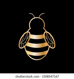 Vector element gold honeybee on black background.