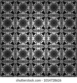 Vector element for graphical design. Abstract seamless modern pattern with regularly repeating geometrical grid with rhombuses, strips, rectangles in white, gray and black colors.