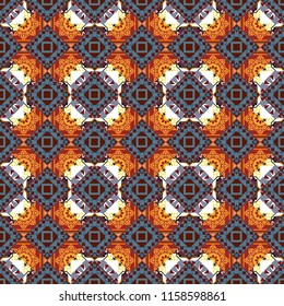 Vector element for graphical design. Abstract seamless modern pattern with regularly repeating geometrical grid with rhombuses, strips, rectangles in brown, gray and red colors.