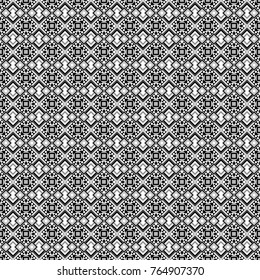 Vector element for graphical design. Abstract seamless modern pattern with regularly repeating geometrical grid with rhombuses, strips, rectangles in gray, black and white colors.