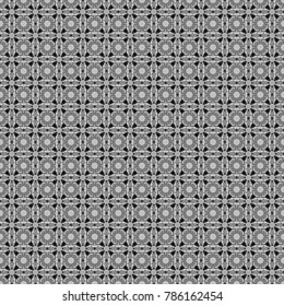 Vector element for graphical design. Abstract seamless modern pattern with regularly repeating geometrical grid with rhombuses, strips, rectangles in black, white and gray colors.