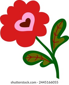 Vector element hand drawn flat cartoon style. Love flower, valentine's day