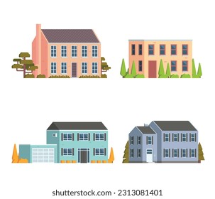 Vector element house buildings collection. villa. Flat design concept for city illustration. Suburban