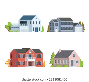 Vector element house buildings collection. villa. Flat design concept for city illustration. Suburban