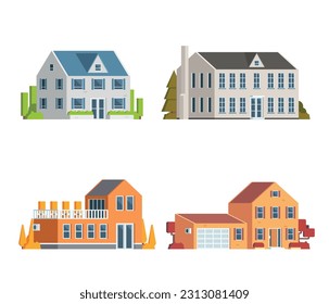 Vector element house buildings collection. villa. Flat design concept for city illustration. Suburban