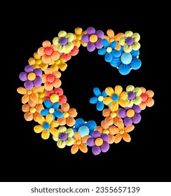 Vector element is a letter. Floral letter made of plasticine, airy design in pastel shades. Alphabetic letter G, Classic font