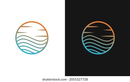 vector element logo sea sun, monoline design, natural scenery travel icon