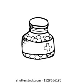 Vector element of medicine. In doodle style, black outline isolated on a white background. For banners, cards, coloring books, design, business, medical sites, medical product labels