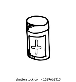 Vector element of medicine. In doodle style, black outline isolated on a white background. For banners, cards, coloring books, design, business, medical sites, medical product labels