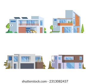 Vector element modern house buildings collection. villa. Flat design concept for city illustration. contemporary house