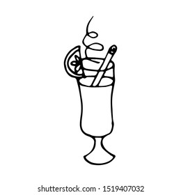 Vector element Mulled wine cocktail. Isolated on white background,element with black outline. For design, postcards, factories, manufactures, wrapping paper, gifts, coloring books, books, stickers.