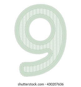 Vector element - number nine - wave texture and contour. Use for diploma, certificate, voucher, wish cards etc. Eps 10.