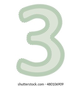 Vector element - number three - green fill and contour. Use for diploma, certificate, voucher, wish cards etc. Eps 10.