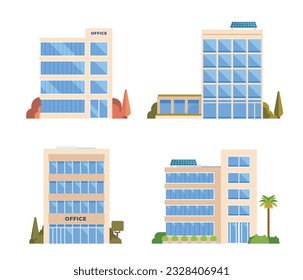 Elemento vectorial de los edificios de oficinas para la ilustración de la ciudad estilo de diseño plano.