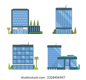 Elemento vectorial de los edificios de oficinas para la ilustración de la ciudad estilo de diseño plano.
