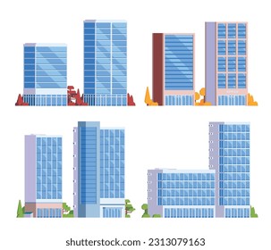 Vector element office buildings collection. High rise. Flat design concept for city illustration