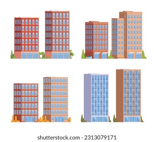 Vector element office buildings collection. High rise. Flat design concept for city illustration