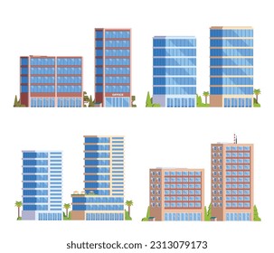 Vector element office buildings collection. High rise. Flat design concept for city illustration