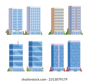 Vector element office buildings collection. High rise. Flat design concept for city illustration