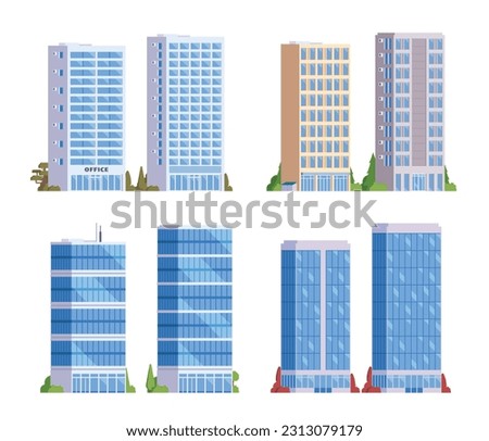 Vector element office buildings collection. High rise. Flat design concept for city illustration