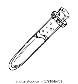 Vector element on a white background. Illustration of a bottle with a potion. Black and white sketch for print, textiles, websites, print. Icons.