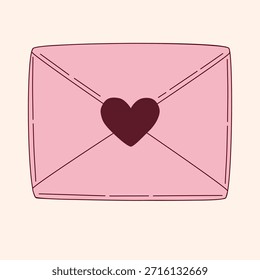 Elemento vetor de um envelope carta de amor rosa com um coração. Simboliza confissões sinceras, comunicação intencional e nostalgia romântica pelo Dia dos Namorados.