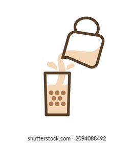 Vector element of Pouring pearl milk tea from a jug into a glass.